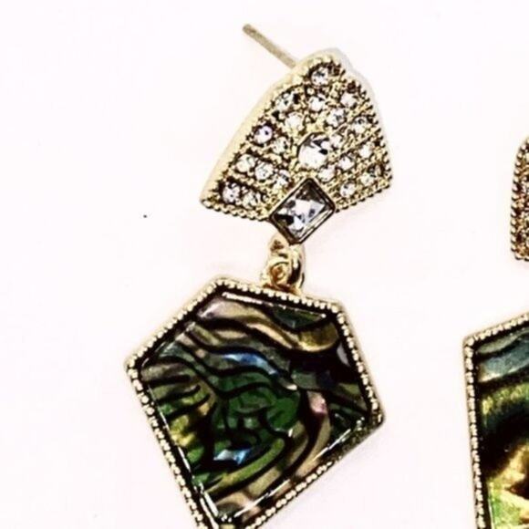 NWT Gold-Tone Crystal Abalone Colored Dangle Earrings - Picture 2 of 7